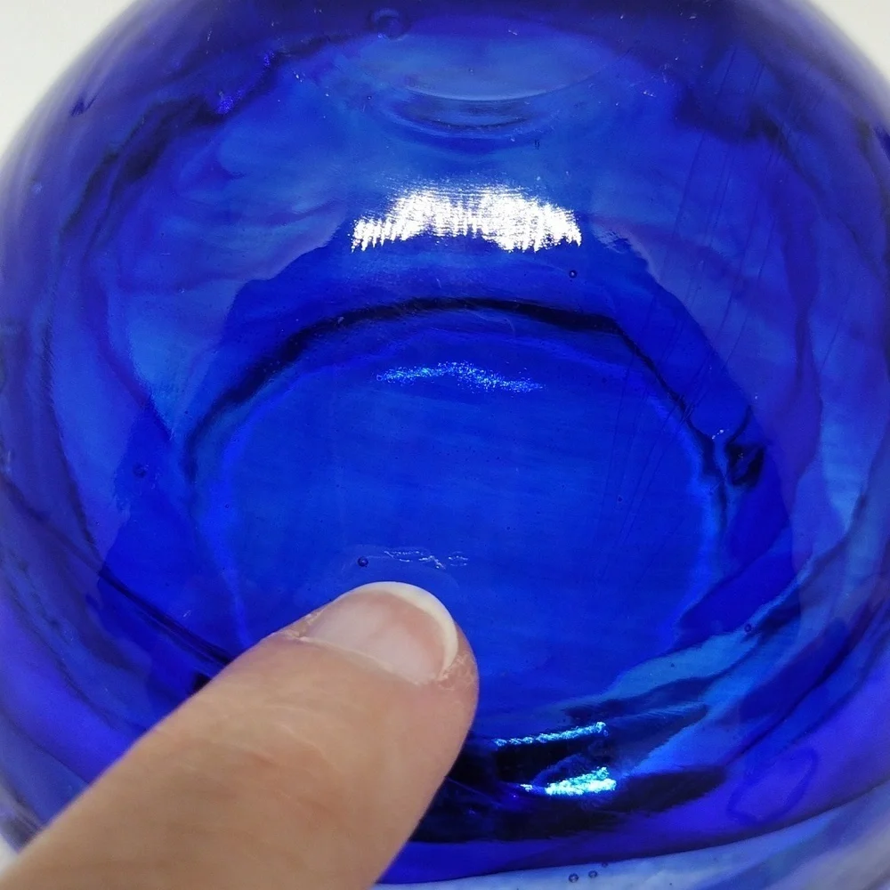 Cobalt‎ Blue Swirled Art Glass Votive Candle Holder